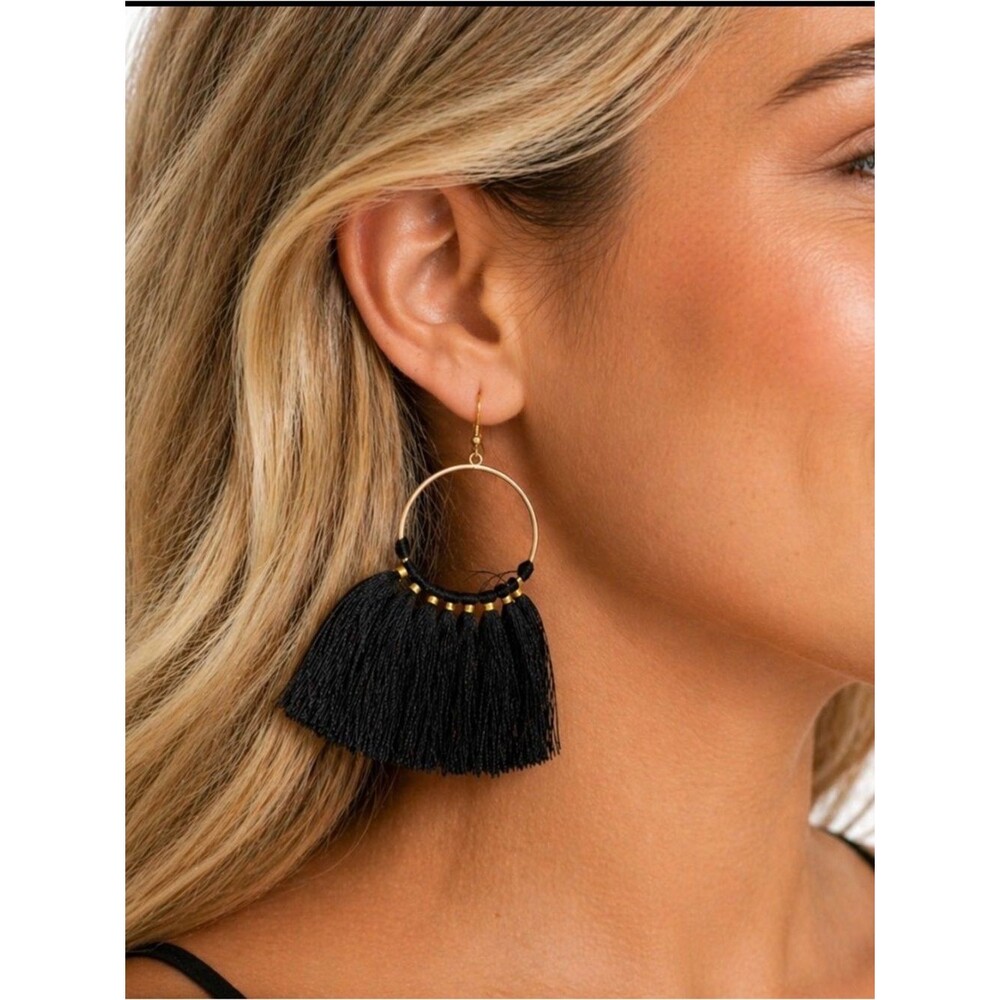 Bijoux Bar Black and Gold Tassel Earrings